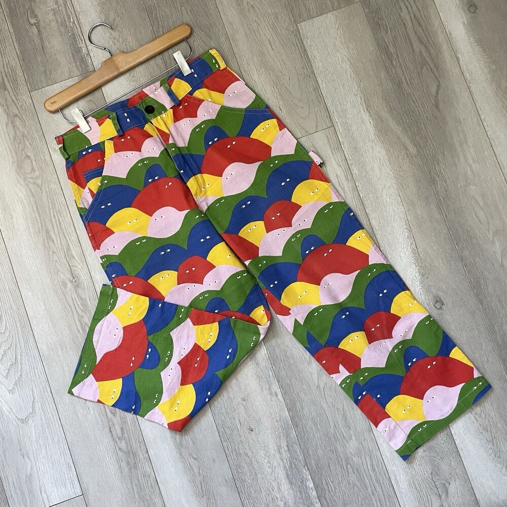 Nooworks Colorful pants rainbow lumps straight leg crop womens medium maximalist
